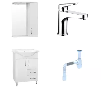 Комплект: Мебель для ванной Style Line Эко Стандарт №10/2 60 + Смеситель Bravat Eler F1191238CP-RUS хром + Сифон АниПласт 57865 + F1191238CP-RUS + 128953