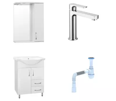 Комплект: Мебель для ванной Style Line Эко Стандарт №10/2 60 + Смеситель Lemark plus Grace LM1537C хром + Сифон АниПласт 57865 + LM1537C + 128953