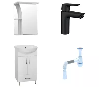 Комплект: Мебель для ванной Style Line Эко Стандарт №9/1Б 50 + Смеситель Aquanet Static AF330-10B + Сифон АниПласт 57865 + AF330-10B + 128953