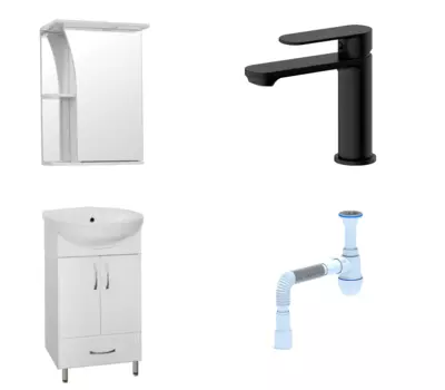 Комплект: Мебель для ванной Style Line Эко Стандарт №9/1Б 50 + Смеситель Haiba HB10590-7 + Сифон АниПласт 57865 + HB10590-7 + 128953