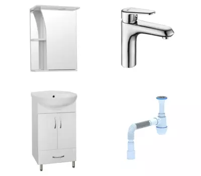Комплект: Мебель для ванной Style Line Эко Стандарт №9/1Б 50 + Смеситель Lemark Point LM0306C + Сифон АниПласт 57865 + LM0306C + 128953