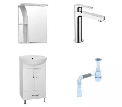 Комплект: Мебель для ванной Style Line Эко Стандарт №9/1Б 50 + Смеситель Lemark plus Grace LM1537C + Сифон АниПласт 57865 + LM1537C + 128953