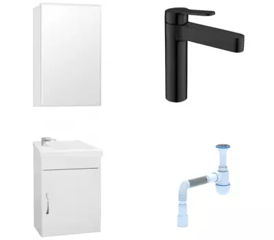 Комплект: Мебель для ванной Style Line Эко Стандарт №1 40 + Смеситель BelBagno Delta DEL-LVM-NERO + Сифон АниПласт 57865 + DEL-LVM-NERO + 128953