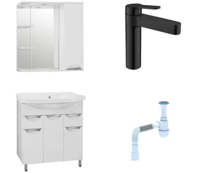 Комплект: Мебель для ванной Style Line Жасмин 80 + Смеситель BelBagno Delta DEL-LVM-NERO + Сифон АниПласт 58474 + DEL-LVM-NERO + 128953