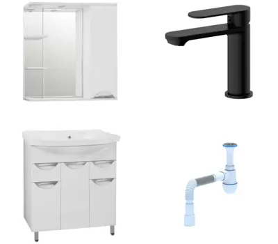 Комплект: Мебель для ванной Style Line Жасмин 80 + Смеситель Haiba HB10590-7 + Сифон АниПласт 58474 + HB10590-7 + 128953