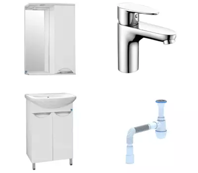 Комплект: Мебель для ванной Style Line Жасмин 55 + Смеситель Wasserkraft Leine 3503 + Сифон АниПласт 58501 + 3503 + C2015xrv