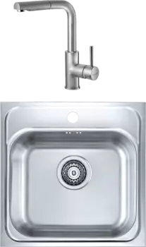 Комплект Мойка кухонная Alveus Basic 140 сталь + Смеситель Siros 1132901 брашированная сталь