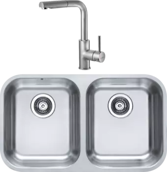 Комплект Мойка кухонная Alveus Duo 30 нержавеющая сталь + Смеситель Siros 1132901 брашированная сталь