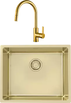 Комплект Мойка кухонная Alveus Kombino Monarch 50 золото, встраиваемая снизу + Смеситель Tesla-P 1129050 золото