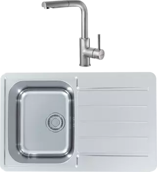 Комплект Мойка кухонная Alveus Line Max 80 сталь + Смеситель Siros 1132901 брашированная сталь