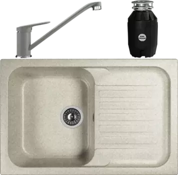 Комплект Мойка кухонная Dr. Gans Adel 780 серая + Смеситель Ulgran U-004 -310 серый + Измельчитель Bone Crusher BC 810-AS MSI-678214