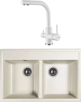 Комплект Мойка кухонная Dr. Gans Astra 780 белая + Смеситель Paulmark Essen Es213011-431TW белый матовый