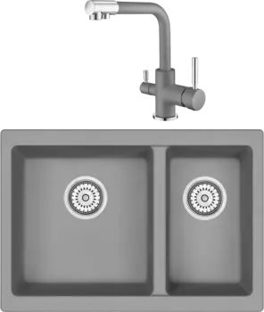 Комплект Мойка кухонная Emar Quartz + Смеситель 3003N.9 Алмаз