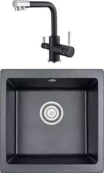 Комплект Мойка кухонная Emar Quartz + Смеситель 3003N.12 Оникс