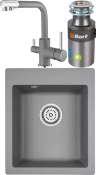 Комплект Мойка кухонная Emar Quartz + Смеситель 3003N.9 Алмаз + Измельчитель Bort Titan 4000 Control MSI-678244