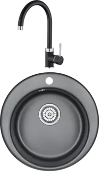 Комплект Мойка кухонная Emar Quartz + Смеситель 3004.12 Оникс