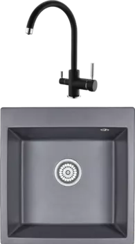 Комплект Мойка кухонная Emar Quartz + Смеситель 3007.12 Оникс