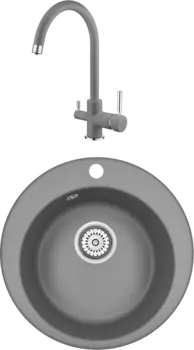 Комплект Мойка кухонная Emar Quartz + Смеситель 3007.9 Алмаз