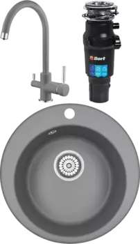 Комплект Мойка кухонная Emar Quartz + Смеситель 3007.9 Алмаз + Измельчитель Bort Titan 7000 MSI-678262
