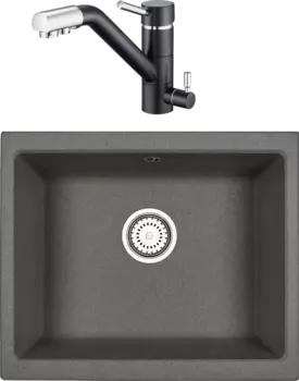 Комплект Мойка кухонная Emar Quartz + Смеситель 3008.12 Оникс