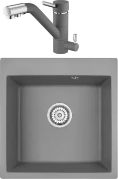 Комплект Мойка кухонная Emar Quartz + Смеситель 3008.9 Алмаз