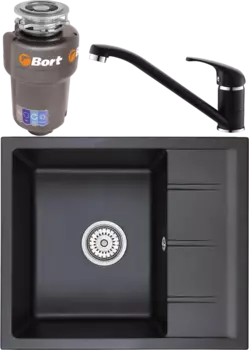Комплект Мойка кухонная Emar Quartz + Смеситель 3009.12 Оникс + Измельчитель Bort Titan 5000 MSI-683816