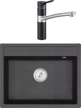 Комплект Мойка кухонная Emar Quartz + Смеситель 3011.12 Оникс