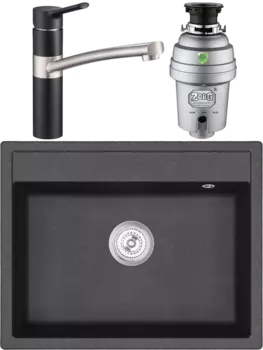Комплект Мойка кухонная Emar Quartz + Смеситель 3011.12 Оникс + Измельчитель Zorg Inox D MSI-678461