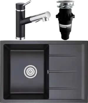 Комплект Мойка кухонная Emar Quartz + Смеситель 3012.12 Оникс + Измельчитель Bone Crusher BC 810-SL Slim Line MSI-678464