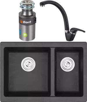 Комплект Мойка кухонная Emar Quartz + Смеситель 3013.12 Оникс + Измельчитель Bort Titan 4000 Control MSI-678468