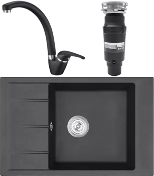 Комплект Мойка кухонная Emar Quartz + Смеситель 3013.12 Оникс + Измельчитель Bone Crusher BC 910-SL-Slim Line MSI-678465