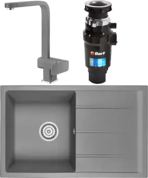 Комплект Мойка кухонная Emar Quartz + Смеситель 3014.9 Алмаз + Измельчитель Bort Master Eco MSI-678466