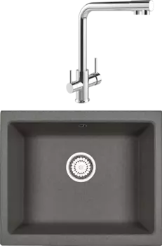 Комплект Мойка кухонная Emar Quartz + Смеситель MEGA Life MG-TK05 хром