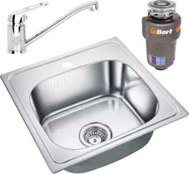 Комплект Мойка кухонная Emar Steel + Смеситель Domaci Равенна + Измельчитель Bort Titan 5000 Control MSI-678471