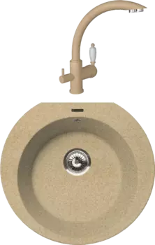Комплект Мойка кухонная Florentina Эльба бежевый + Смеситель Шале FL бежевый