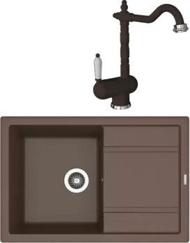 Комплект Мойка кухонная Florentina Липси 760 мокко + Смеситель Ода FL мокко