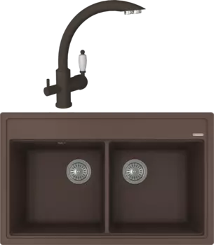 Комплект Мойка кухонная Florentina Липси 820 мокко + Смеситель Шале FL мокко