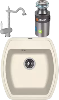 Комплект Мойка кухонная Florentina Нире 480 жасмин + Измельчитель Bort Titan 4000 Control + Смеситель Ода FL жасмин MSI-682243