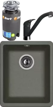 Комплект Мойка кухонная Florentina Вега 300 черный + Смеситель Гамма FL черный + Измельчитель Bort Titan 4000 MSI-683863