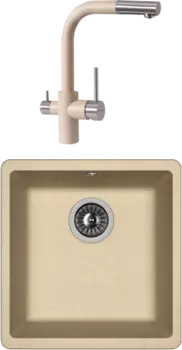 Комплект Мойка кухонная Florentina Вега 360 бежевый + Смеситель Кристалл FL бежевый