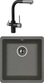 Комплект Мойка кухонная Florentina Вега 360 черный + Смеситель Кристалл FL черный