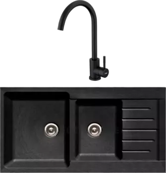 Комплект Мойка кухонная GranFest Practik P-980 KL черный + Смеситель Frap F40899-4 черный