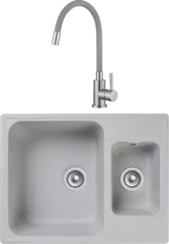 Комплект Мойка кухонная GranFest Quarz Z09 серая + Смеситель ESKO Snake K44 G хром, серый с гибким изливом