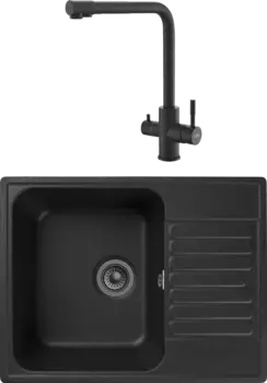 Комплект Мойка кухонная GranFest Quarz Z13 черный + Смеситель ESKO K24 B черный