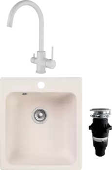 Комплект Мойка кухонная GranFest Quarz Z17 белый + Смеситель Kaiser Merkur 26744-4 белый + Измельчитель Bone Crusher BC 810-SL Slim Line MSI-683117