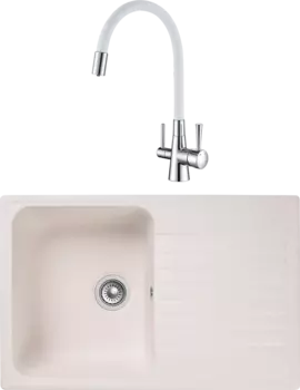 Комплект Мойка кухонная GranFest Quarz Z78 белый + Смеситель Lemark Comfort LM3075C-White с гибким изливом, хром, белый