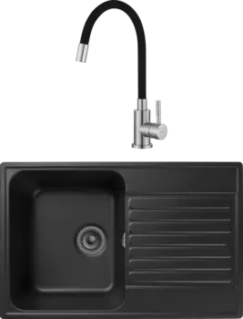 Комплект Мойка кухонная GranFest Quarz Z78 черный + Смеситель ESKO Snake K44 B хром, черный, с гибким изливом