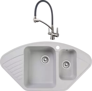 Комплект Мойка кухонная GranFest Quarz Z 14 серая + Смеситель Gappo G4398 с гибким изливом, сатин, серый