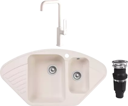 Комплект Мойка кухонная GranFest Quarz Z 14 белая + Смеситель IDDIS Slide SLIWT00i05 белый + Измельчитель Bone Crusher BC 610-AS MSI-683115