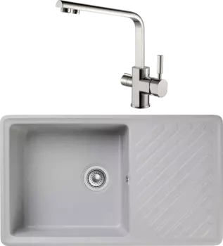 Комплект Мойка кухонная GranFest Quarz Z 53 серая + Смеситель Kaiser Decor 40144-5 серебро
